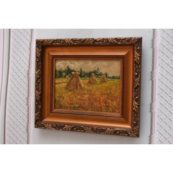 Jan Stanisławski - Pejzaż Polskiej Wsi Sianokosy - Stary Obraz na Drewnie