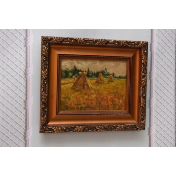 Jan Stanisławski - Pejzaż Polskiej Wsi Sianokosy - Stary Obraz na Drewnie