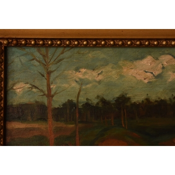 F. Ruszczyc - Pejzaż Polskiej Wsi - Las - Stary Obraz na Drewnie