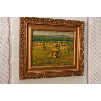 Jan Stanisławski - Pejzaż Polskiej Wsi Sianokosy - Stary Obraz na Drewnie