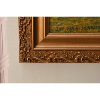 Jan Stanisławski - Pejzaż Polskiej Wsi Sianokosy - Stary Obraz na Drewnie