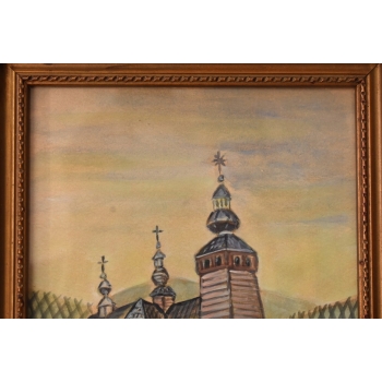 Nikifor Krynicki - Pejzaż - KRYNICA ZDRÓJ - Stary Obraz - Akwarela Ołówek