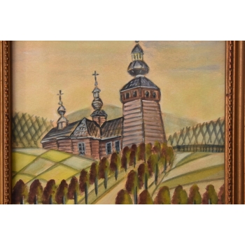 Nikifor Krynicki - Pejzaż - KRYNICA ZDRÓJ - Stary Obraz - Akwarela Ołówek