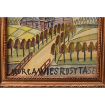 Nikifor Krynicki - Pejzaż - KRYNICA ZDRÓJ - Stary Obraz - Akwarela Ołówek