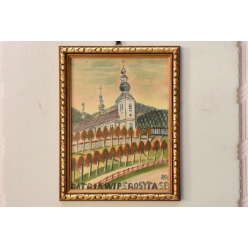 Nikifor Krynicki - Pejzaż - KRYNICA ZDRÓJ - Stary Obraz - Akwarela Ołówek