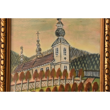 Nikifor Krynicki - Pejzaż - KRYNICA ZDRÓJ - Stary Obraz - Akwarela Ołówek