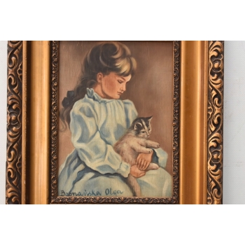 OLGA BOZNAŃSKA - Dziewczynka z Kotem - stary obraz