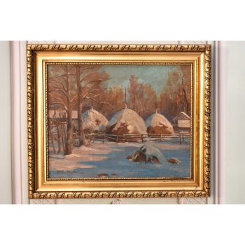 St. Filipkiewicz - Chaty w Zimowej Szacie Zima - Kresy - Stary Obraz