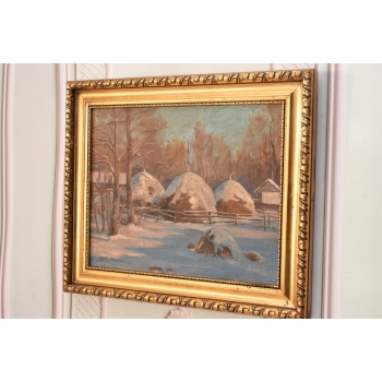 St. Filipkiewicz - Chaty w Zimowej Szacie Zima - Kresy - Stary Obraz