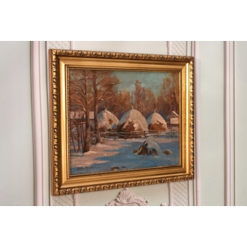 St. Filipkiewicz - Chaty w Zimowej Szacie Zima - Kresy - Stary Obraz