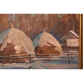 St. Filipkiewicz - Chaty w Zimowej Szacie Zima - Kresy - Stary Obraz