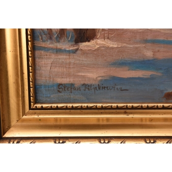 St. Filipkiewicz - Chaty w Zimowej Szacie Zima - Kresy - Stary Obraz