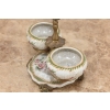 Patera Podwójna Owocnik - Porcelana + Brąz Malowana Sygnowana - Kwiaty