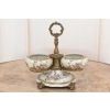 Patera Podwójna Owocnik - Porcelana + Brąz Malowana Sygnowana - Kwiaty