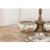 Patera Podwójna Owocnik - Porcelana + Brąz Malowana Sygnowana - Kwiaty