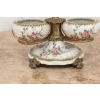 Patera Podwójna Owocnik - Porcelana + Brąz Malowana Sygnowana - Kwiaty