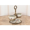Patera Podwójna Owocnik - Porcelana + Brąz Malowana Sygnowana - Kwiaty
