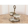 Patera Podwójna Owocnik - Porcelana + Brąz Malowana Sygnowana - Kwiaty