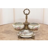 Patera Podwójna Owocnik - Porcelana + Brąz Malowana Sygnowana - Kwiaty