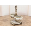 Patera Podwójna Owocnik - Porcelana + Brąz Malowana Sygnowana - Kwiaty