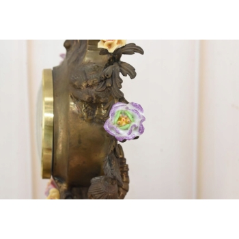 Zegar Kominkowy Stojący Porcelana + Brąz Skrzydlate Lwy - Sygnowany