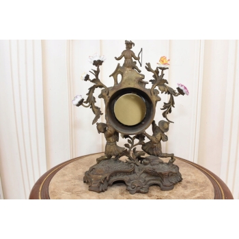 Zegar Kominkowy Stojący Porcelana + Brąz Skrzydlate Lwy - Sygnowany