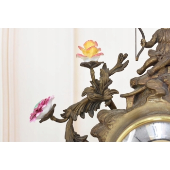 Zegar Kominkowy Stojący Porcelana + Brąz Skrzydlate Lwy - Sygnowany