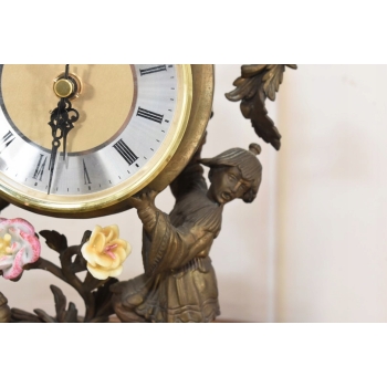 Zegar Kominkowy Stojący Porcelana + Brąz Skrzydlate Lwy - Sygnowany