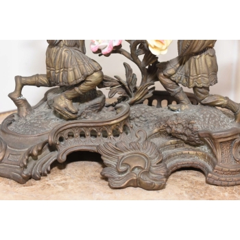 Zegar Kominkowy Stojący Porcelana + Brąz Skrzydlate Lwy - Sygnowany