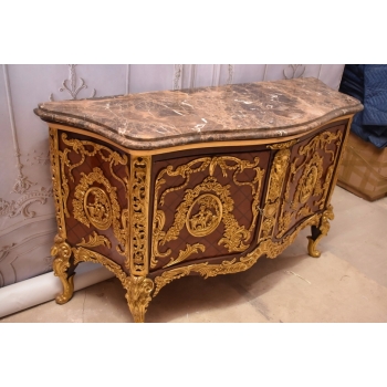 Królewska Drewniana Komoda - Barok - Okuta Brązem - Marmurowy Blat SZAFA