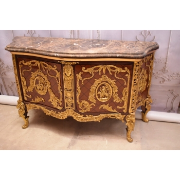 Królewska Drewniana Komoda - Barok - Okuta Brązem - Marmurowy Blat SZAFA