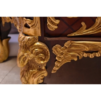 Królewska Drewniana Komoda - Barok - Okuta Brązem - Marmurowy Blat SZAFA