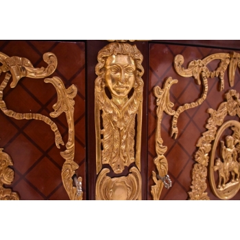 Królewska Drewniana Komoda - Barok - Okuta Brązem - Marmurowy Blat SZAFA