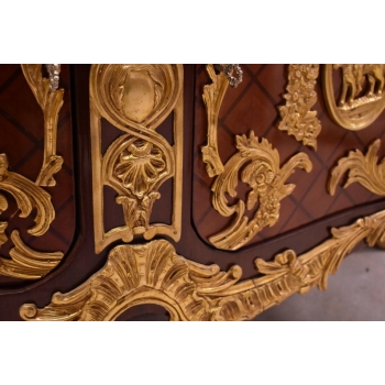 Królewska Drewniana Komoda - Barok - Okuta Brązem - Marmurowy Blat SZAFA