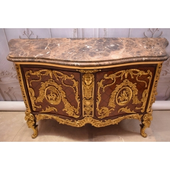 Królewska Drewniana Komoda - Barok - Okuta Brązem - Marmurowy Blat SZAFA