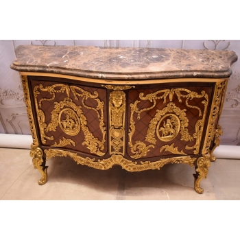 Królewska Drewniana Komoda - Barok - Okuta Brązem - Marmurowy Blat SZAFA