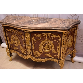 Królewska Drewniana Komoda - Barok - Okuta Brązem - Marmurowy Blat SZAFA