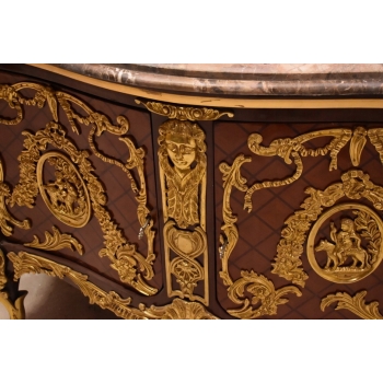 Królewska Drewniana Komoda - Barok - Okuta Brązem - Marmurowy Blat SZAFA