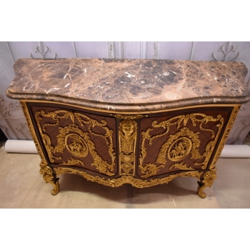 Królewska Drewniana Komoda - Barok - Okuta Brązem - Marmurowy Blat SZAFA