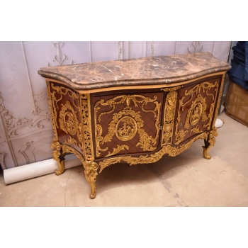 Królewska Drewniana Komoda - Barok - Okuta Brązem - Marmurowy Blat SZAFA