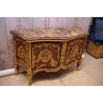 Królewska Drewniana Komoda - Barok - Okuta Brązem - Marmurowy Blat SZAFA