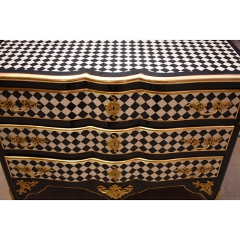 Królewska Biało Czarna Komoda - Vintage Szafa - Romby - Złote Okucia
