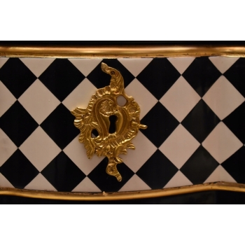 Królewska Biało Czarna Komoda - Vintage Szafa - Romby - Złote Okucia