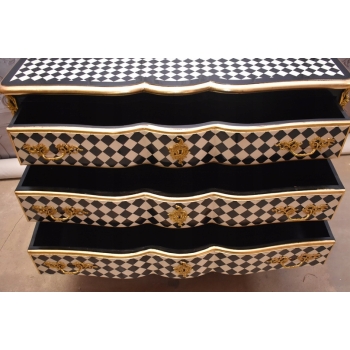 Królewska Biało Czarna Komoda - Vintage Szafa - Romby - Złote Okucia