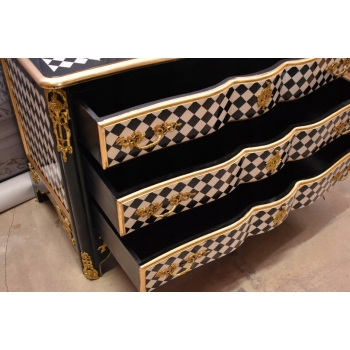 Królewska Biało Czarna Komoda - Vintage Szafa - Romby - Złote Okucia