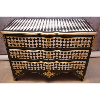 Królewska Biało Czarna Komoda - Vintage Szafa - Romby - Złote Okucia