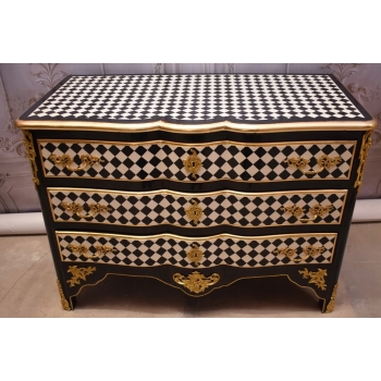 Królewska Biało Czarna Komoda - Vintage Szafa - Romby - Złote Okucia