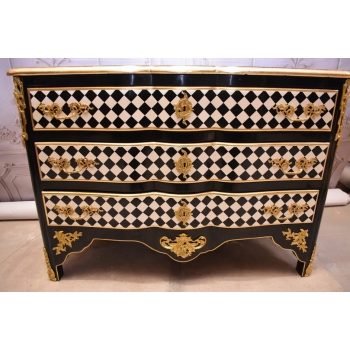 Królewska Biało Czarna Komoda - Vintage Szafa - Romby - Złote Okucia