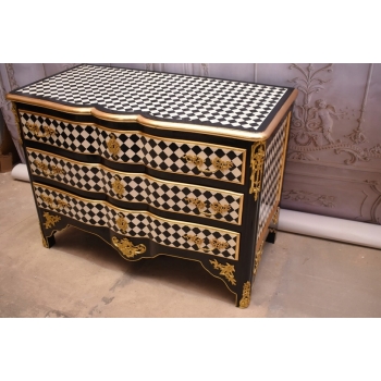 Królewska Biało Czarna Komoda - Vintage Szafa - Romby - Złote Okucia