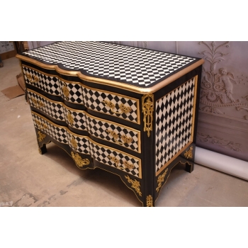 Królewska Biało Czarna Komoda - Vintage Szafa - Romby - Złote Okucia